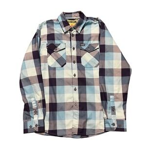 Dixxon Flannel Co Blue‎ Balls Plaid Button Down Shirt Mens Medium Blue Navy